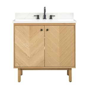 Adele 37 in. W. x 22 in. D x 35 in. H Single Sink Bath Vanity Combo in Natural Oak finish with Calcutta White Qt. Top