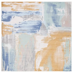 Skyler Gold/Blue Green 7 ft. x 7 ft. Abstract Distressed Square Area Rug