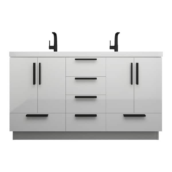 Carla 59 in. W x 20 in. D x 35 in. H Double Sink Freestanding Bath Vanity in Gloss White with White Acrylic Top