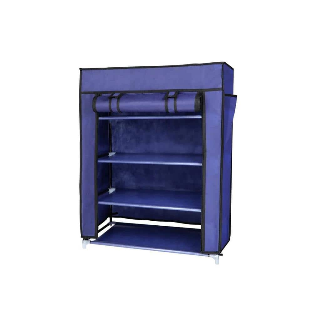 Navy Shoe Rack J&V TEXTILES 29 in. H 12-Pair Blue Non-Woven Shoe Rack 682-NB - The ...