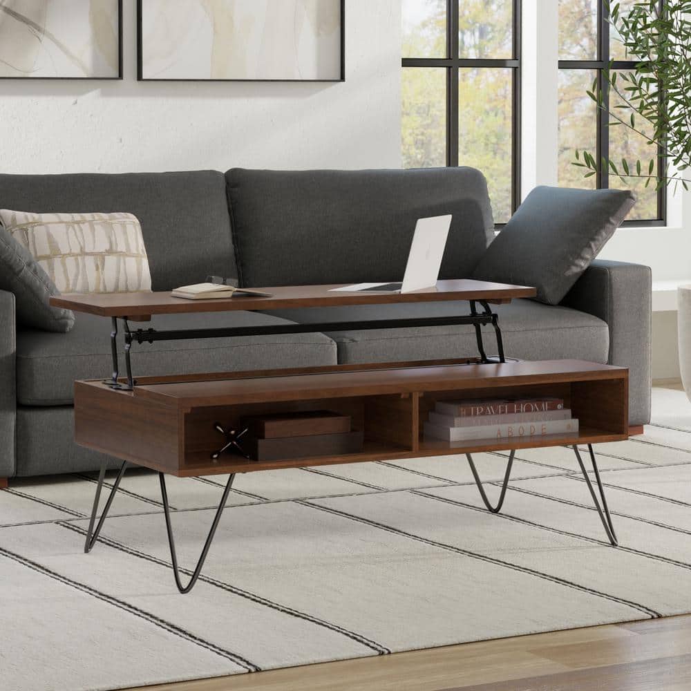 Walnut and Black Lift-Top Coffee Table with Storage