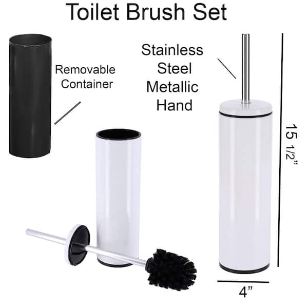 White & Stainless Steel Toilet Brush & Holder