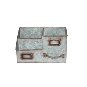3-Bin Galvanized Metal Gray Color Tissue Box with Attached Label Slots