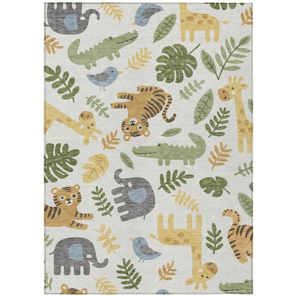 Chantille Machine Washable Indoor/Outdoor Abstract ACN2578 Ivory 8 ft. x 10 ft. Area Rug