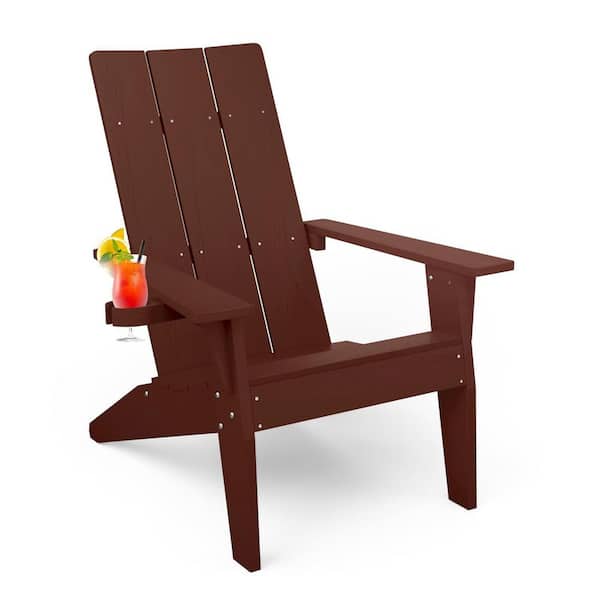 Mximu Oversize Modern Coffee Plastic Outdoor Patio Adirondack Chair with Cup Holder