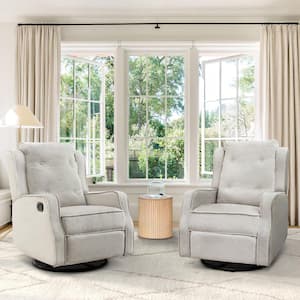 Linen Fabric Upholstered 360° Swivel Glider Rocker Recliner Modern Nursery Chair (Set of 2)