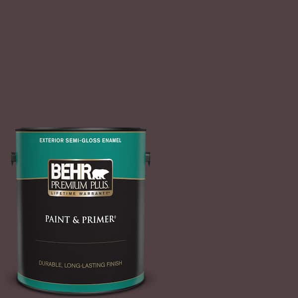 BEHR PREMIUM PLUS 1 gal. #BXC-87 Rich Bordeaux Semi-Gloss Enamel Exterior Paint & Primer