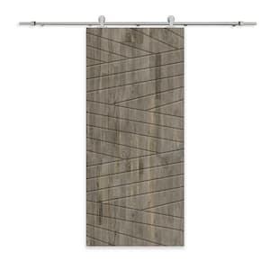 24 in. x 80 in. Weather Gray Stained Pine Wood Modern Interior Sliding Barn Door with Hardware Kit