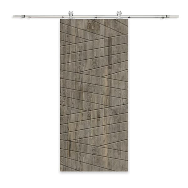 CALHOME 42 in. x 96 in. Weather Gray Stained Pine Wood Modern Interior Sliding Barn Door with Hardware Kit