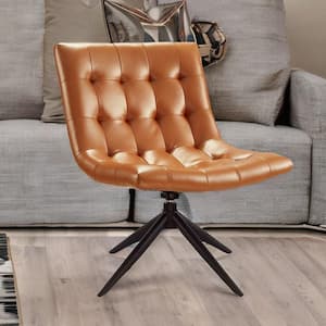 Pallas Brown Tufted Faux Leather Swivel Accent Side Chair