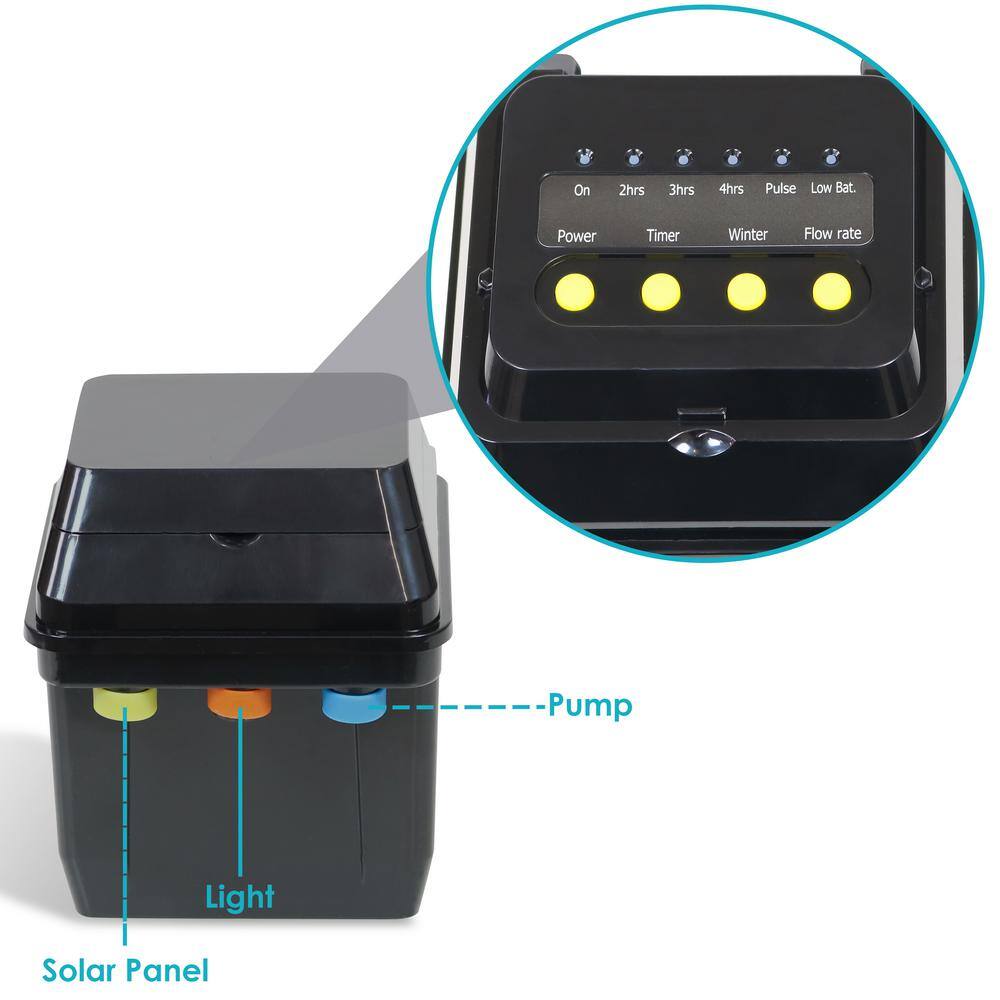 Solar Powered Black Pond Pump Kit with LED Light