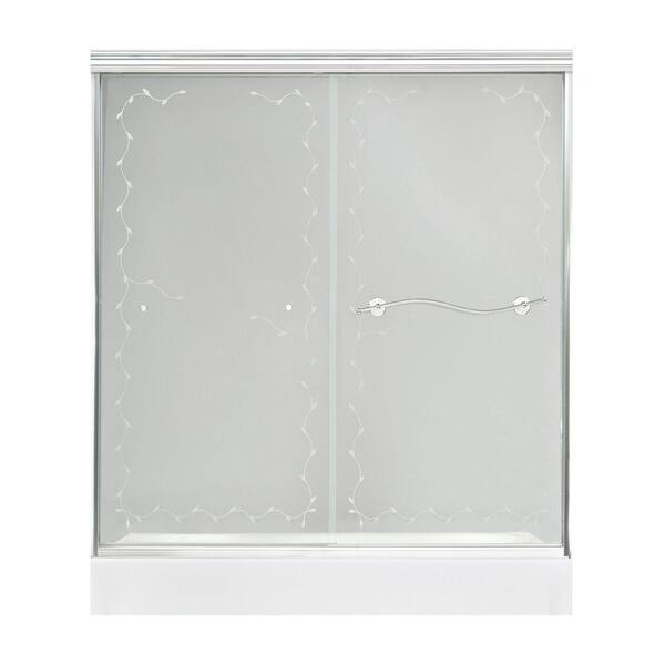 MAAX Vine 57 in. to 59-1/2 in. W Shower Door in Satin Nickel with 6MM Frosted Vine Glass-DISCONTINUED