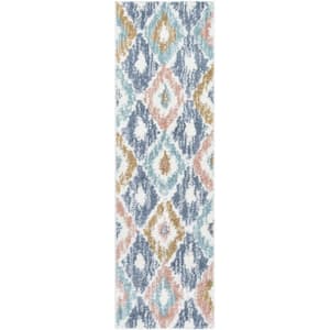 Delia Helios Modern Ikat Shag Ivory 2 ft. 3 in. x 7 ft. 3 in. Runner Area Rug