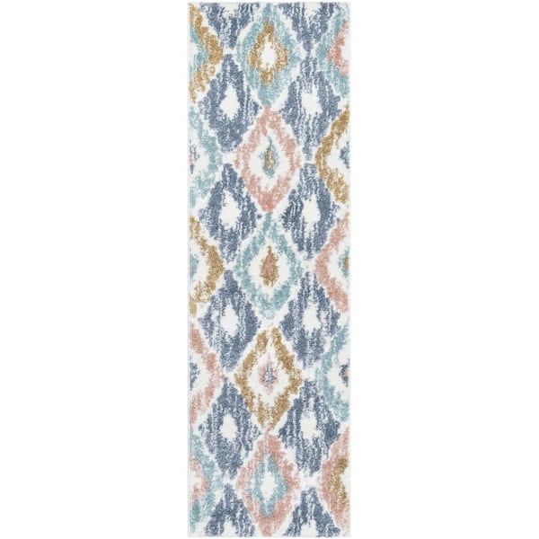 Well Woven Delia Helios Modern Ikat Shag Ivory 2 ft. 3 in. x 7 ft. 3 in. Runner Area Rug