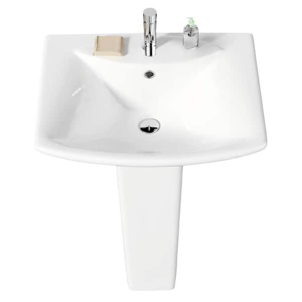 24 in. W x 19 in. D Pedestal Sink Pedestal Combo Bathroom Sink White Vitreous China Single Faucet Hole with Overflow