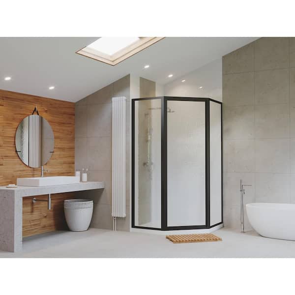 Coastal Shower Doors Legend 58 in. x 70 in. Framed Neo-Angle Hinged Shower Door in Matte Black and Obscure Glass