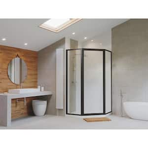 Legend 62 in. x 70 in. Framed Neo-Angle Hinged Shower Door in Matte Black and Obscure Glass