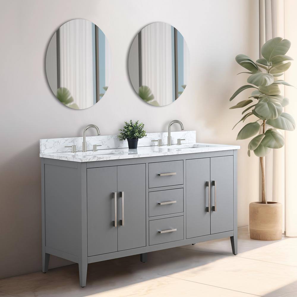 Cashmere Gray 60" Double Sink Bathroom Vanity with Marble Top