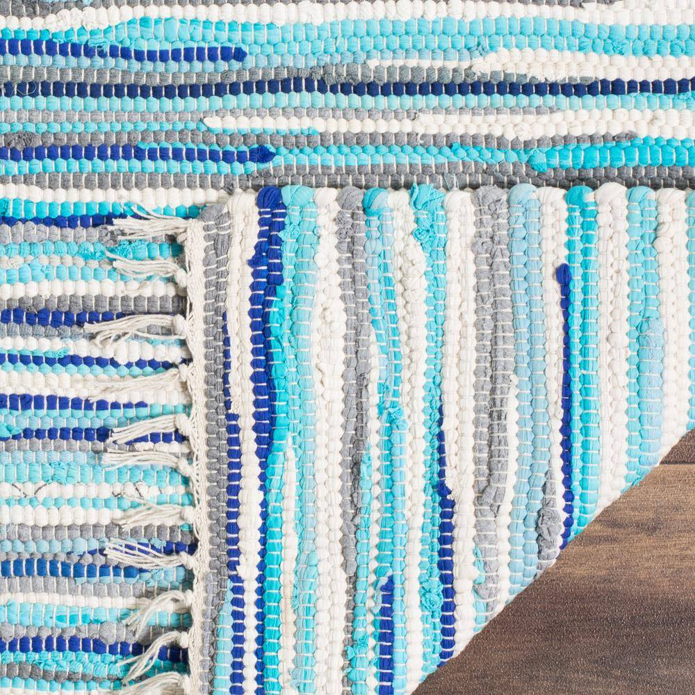 Turquoise and Multicolor Handmade Cotton Striped Area Rug, 8' x 10'