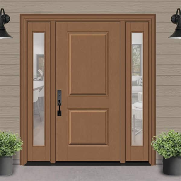 Regency 64 in. x 80 in. 2P Squaretop RHIS AutumnWheat Stain Mahogany Fiberglass Prehung Front Door w/Clr12in. SLs 6-9/16