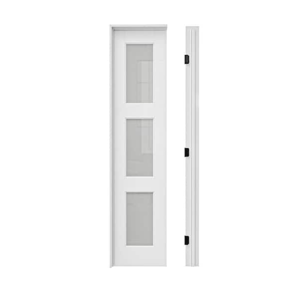 EH PUERTA 18 in. x 80 in. 3-Lite Frosted Glass Right Hand White Solid Core Glass Single Prehung Interior Door+ Quick Assemble Jamb