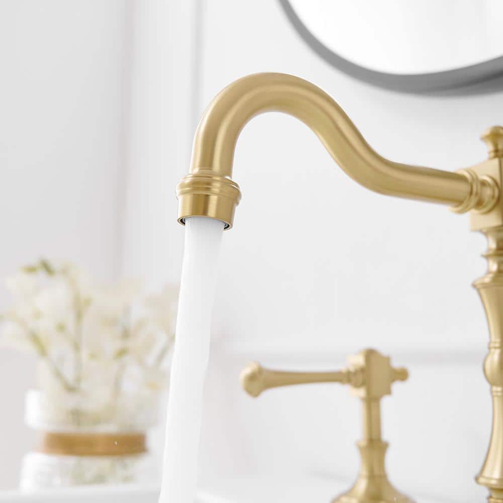 Brushed Gold Antique Brass Double Handle Widespread Bathroom Faucet