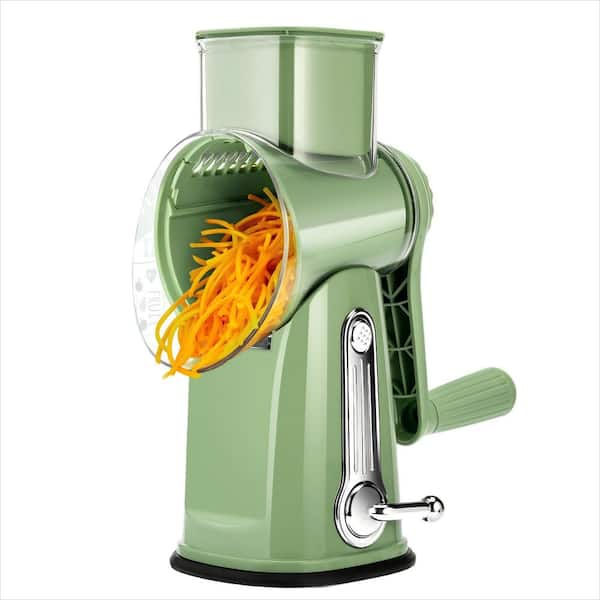 Rotary Cheese Grater with Handle, Vegetable Shredder with 5-Blades, Strong Suction Base and Blade Storage Box