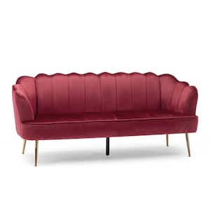 Thelen 76.25 in. Berry Red and Gold Polyester 3-Seats Sofa