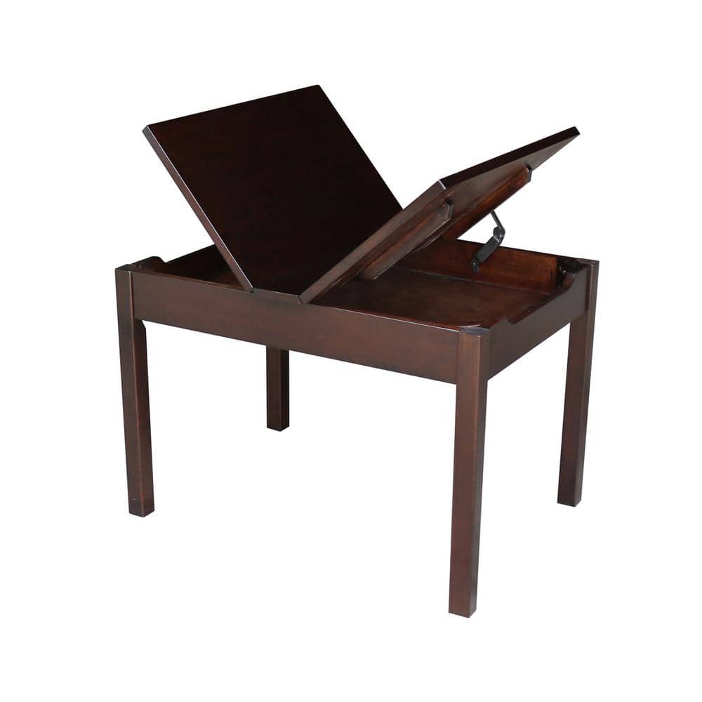 Children's Dark Stained Rubberwood Lift-Top Storage Table