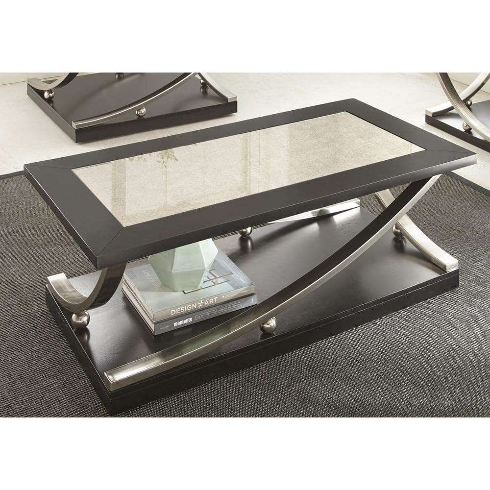 Ramsey Rectangular Ebony Birch and Steel Coffee Table with Mirrored Top