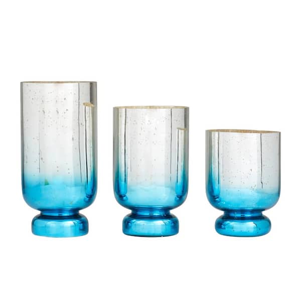 Litton Lane Silver Glass Pillar Hurricane Lamp (Set of 3)