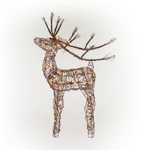 35 in. Tall Rattan Reindeer Decoration with Halogen Lights
