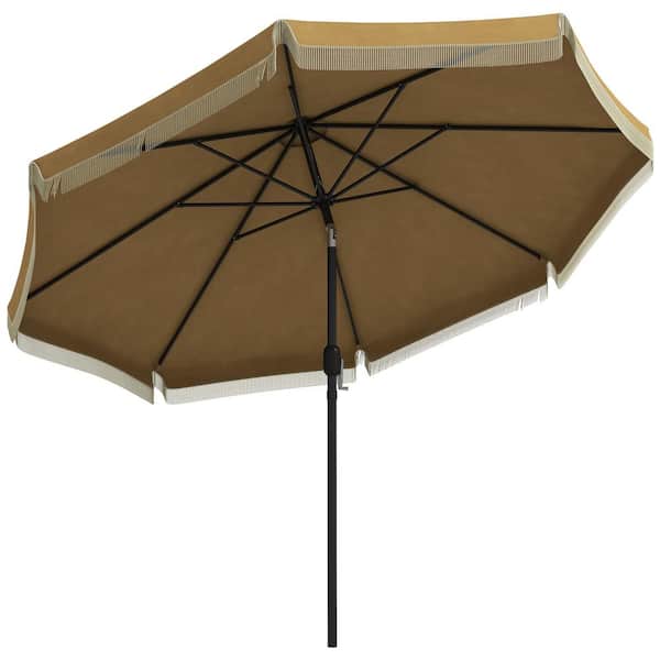 Zeus & Ruta 9 ft. x 9 ft. Steel Push-Up Patio Market Umbrella with Push Button Tilt and Crank in Tan