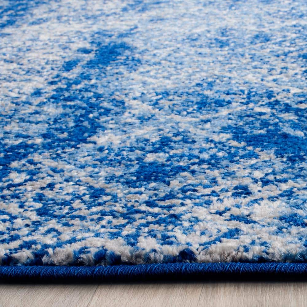 Silver and Blue Synthetic Reversible Runner Rug