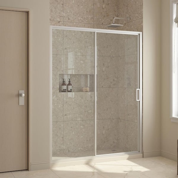 Stanford 58 3/16 in. - 60 in. W x 74 in. H Alcove Sliding Framed Shower Door in Satin Nickel Finish