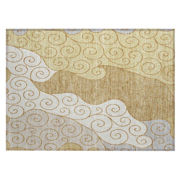 Chantille Machine Washable Indoor/Outdoor Abstract ACN2464 Gold 2 ft. x 3 ft. Accent Rug