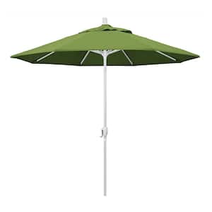 9 ft. Matted White Aluminum Market Patio Umbrella with Push Tilt Crank Lift in Spectrum Cilantro Sunbrella