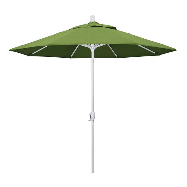 California Umbrella 9 ft. Matted White Aluminum Market Patio Umbrella with Push Tilt Crank Lift in Spectrum Cilantro Sunbrella
