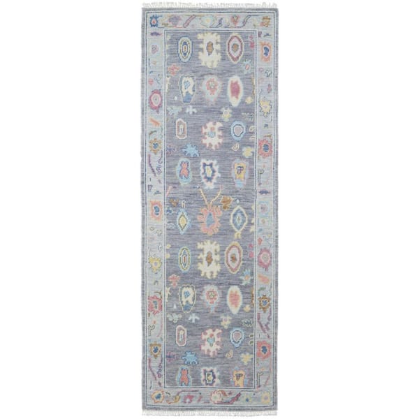 Gray, Blue, Purple Oriental 2 ft. x 8 ft. Runner Rug