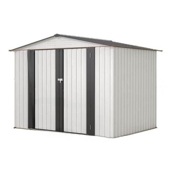 8 ft. W x 6 ft. D Outdoor Storage Metal Shed, All Weather Metal Sheds with 2 Lockable Doors for Lawn-White (48 sq. ft. )