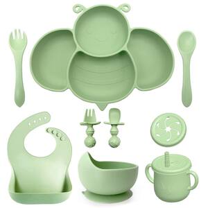 9-Pieces Green Soft Silicone Baby Feeding Set