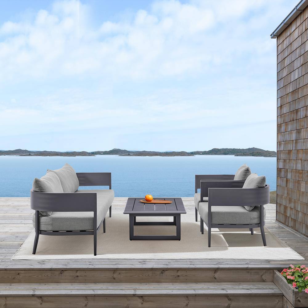Menorca Dark Gray Aluminum Three-Seat Outdoor Sofa