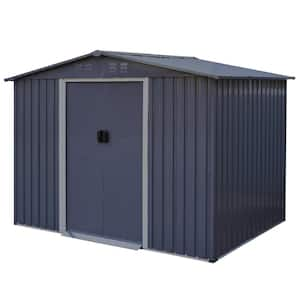 8 ft. x 6 ft. Outdoor Large Storage Metal Shed Heavy Duty Tool House with Sliding Doors, Air Vent Dark Grey (43 sq. ft.)