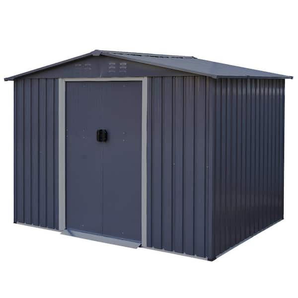 ToolCat 8 ft. x 6 ft. Outdoor Large Storage Metal Shed Heavy Duty Tool House with Sliding Doors, Air Vent Dark Grey (43 sq. ft.)