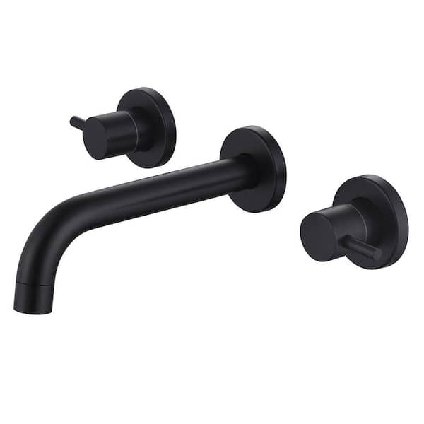 2-Handle Wall-Mount Roman Tub Faucet with Valve 12 GPM Modern 304 Stainless Steel 3 Holes Bathtub Filler in Matte Black
