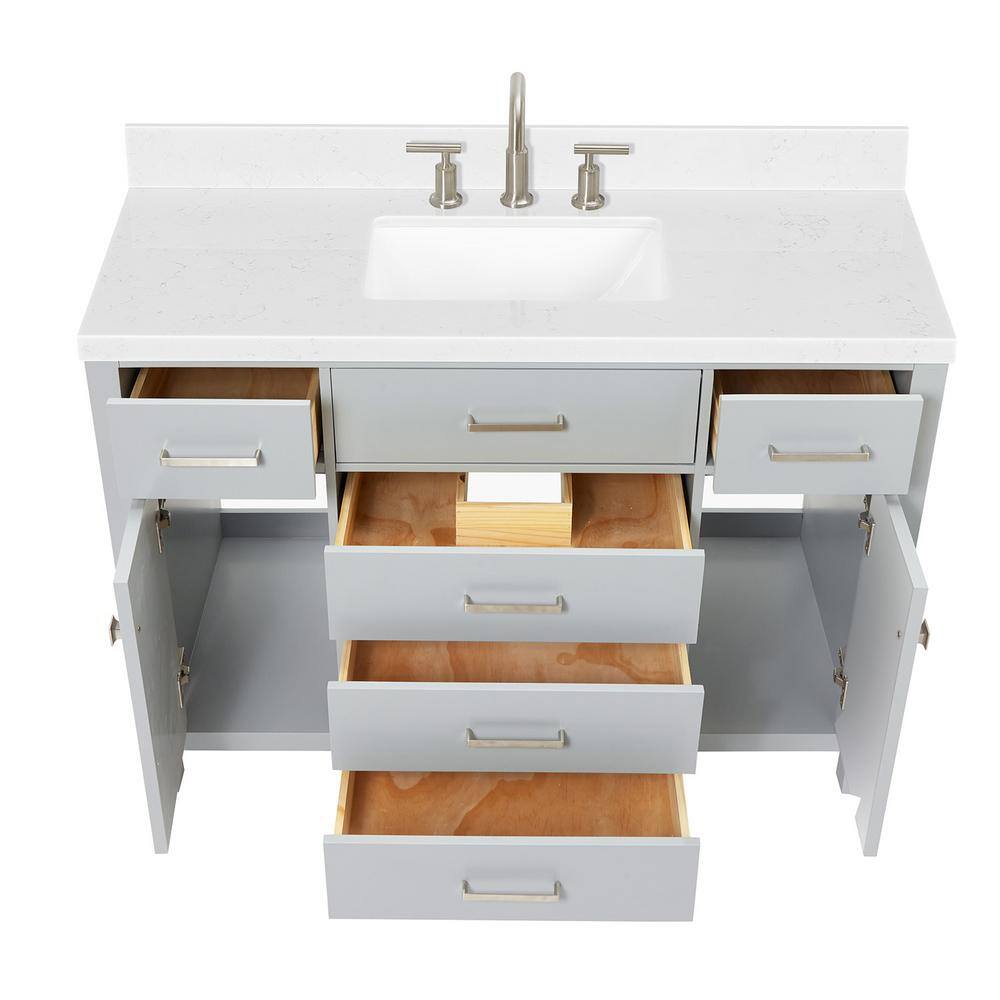 Gray Freestanding Single Sink Vanity with Carrara Quartz Top