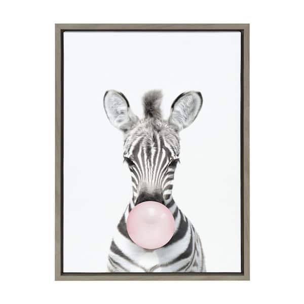 Kate and Laurel Bubble Gum Zebra by Amy Peterson Framed Animal Canvas Wall Art Print 24.00 in. x 18.00 in.