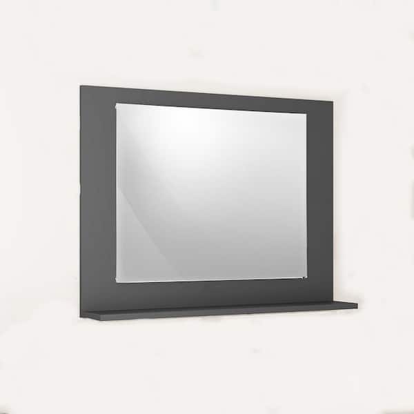 Gray 23.5 in. W x 17.5 in. H Rectangle Full Length Bathroom Mirror with Shelf and Wood Frame