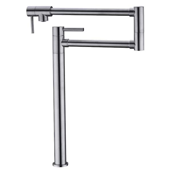 Zalerock Modern 2-Handle Deck Mount Pot Filler with Extension Shank in Brushed Nickel