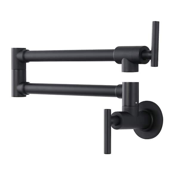 Contemporary Wall-Mounted Stainless Steel Pot Filler Kitchen Faucet with Dual Handles in Matte Black